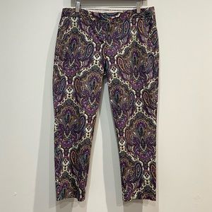 J Crew City Fit Stretch Cropped Length Size 10 Purple Paisley Print